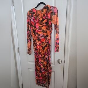 FARM Rio Vibrant Pink and Orange Long Sleeve Dress
